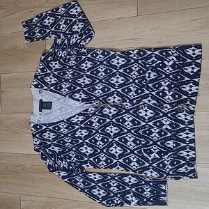 Grace Elements‎ Women's L Boyfriend Cardigan Navy White Toggle Buttons Sweater